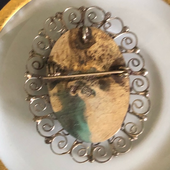 Large Vintage Blue Lapis Sterling Silver Brooch Pendant - Picture 2 of 10